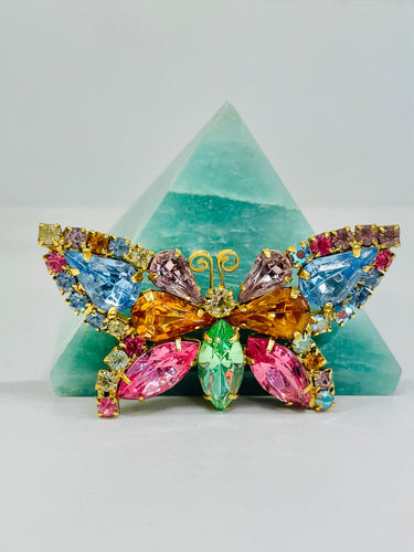 Rainbow Rhinestone Butterfly Brooch Jewelry Bloomers and Frocks